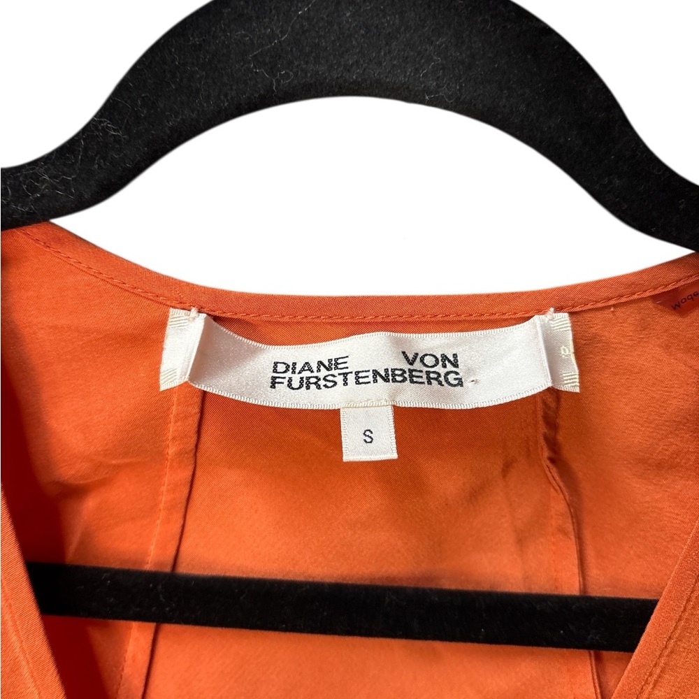 Diane von Furstenberg 100% Silk Wrap Midi Dress | Orange | Size Small - Picture 6 of 7